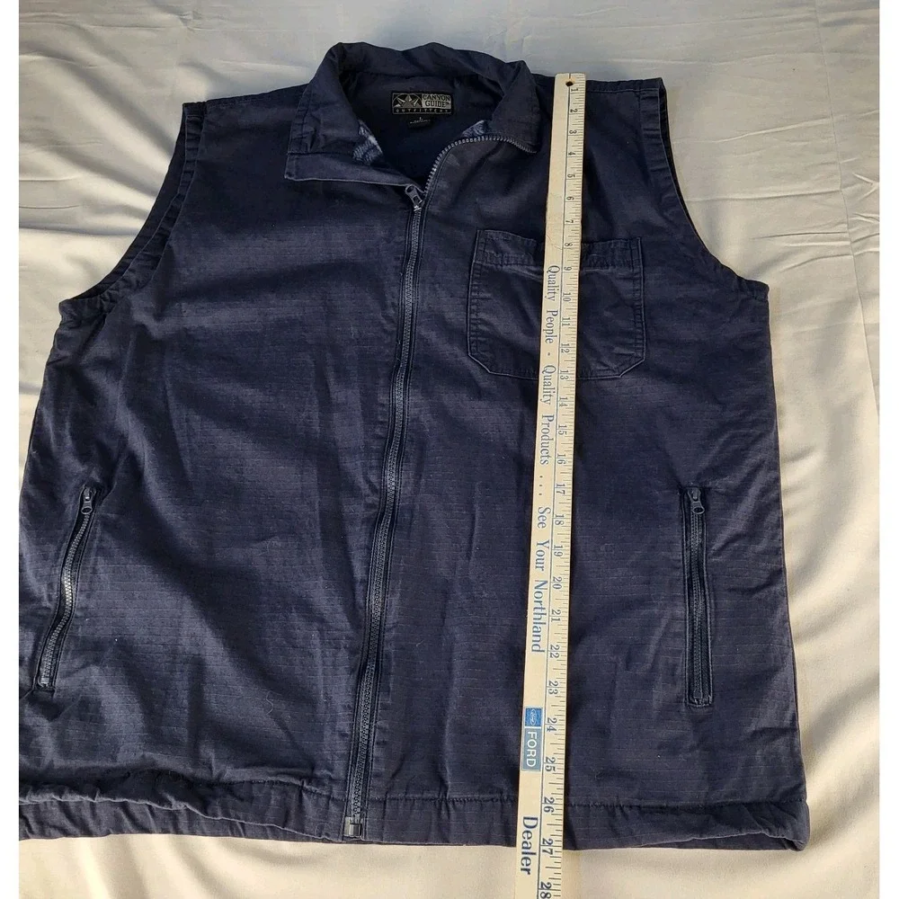 Canyon Guide Outfitters Mens L Blue w/ Plaid Fleece Lined Vest Full Zipper